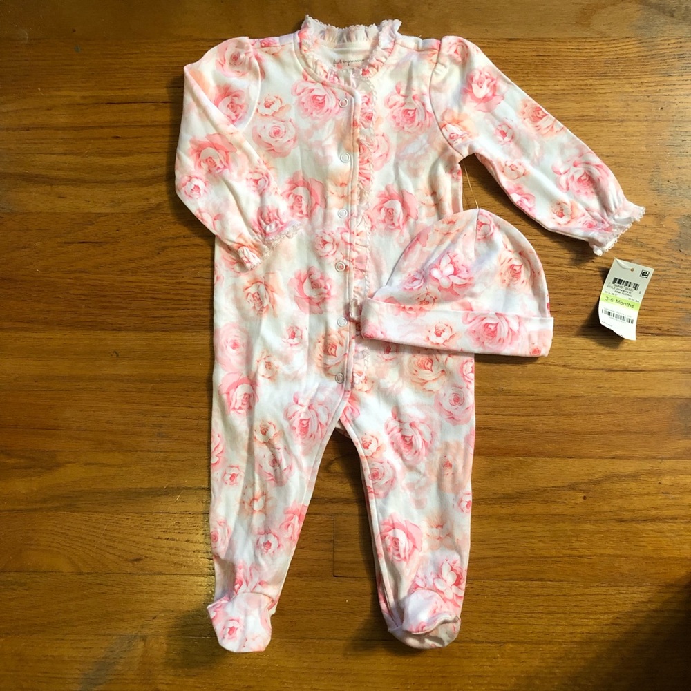 NWT Pink Floral Jammies + Hat